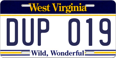 WV license plate DUP019