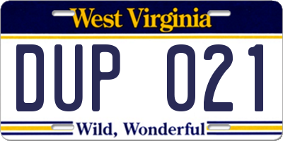 WV license plate DUP021