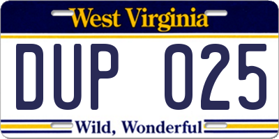WV license plate DUP025