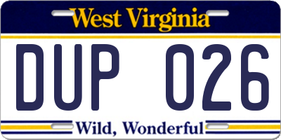 WV license plate DUP026