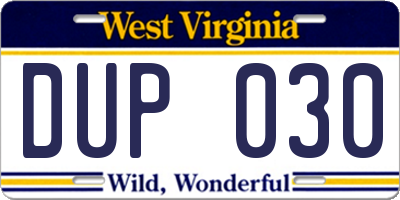 WV license plate DUP030