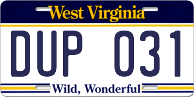 WV license plate DUP031