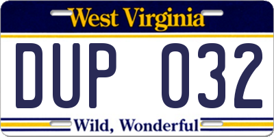 WV license plate DUP032