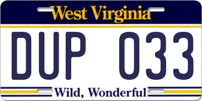 WV license plate DUP033