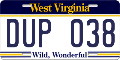 WV license plate DUP038