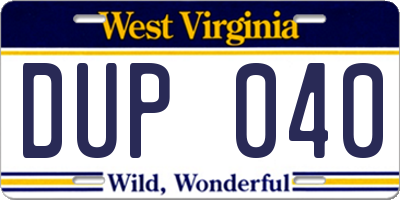 WV license plate DUP040