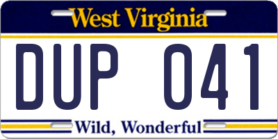 WV license plate DUP041
