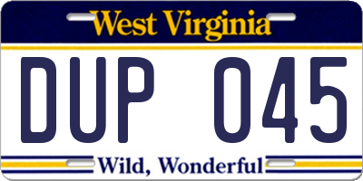 WV license plate DUP045
