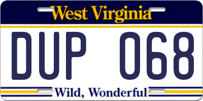 WV license plate DUP068