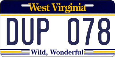 WV license plate DUP078