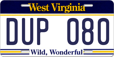 WV license plate DUP080
