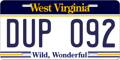 WV license plate DUP092