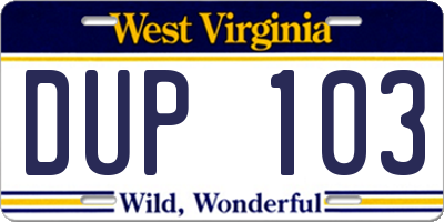 WV license plate DUP103