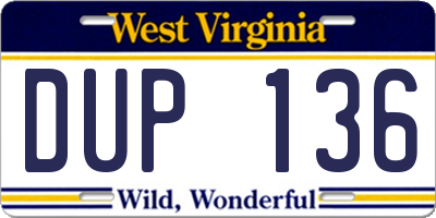 WV license plate DUP136