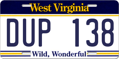 WV license plate DUP138