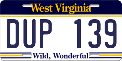 WV license plate DUP139