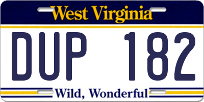 WV license plate DUP182
