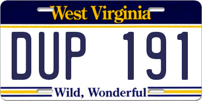 WV license plate DUP191