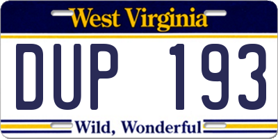 WV license plate DUP193