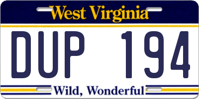 WV license plate DUP194