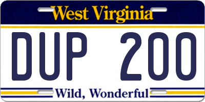 WV license plate DUP200