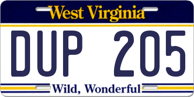 WV license plate DUP205