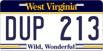 WV license plate DUP213