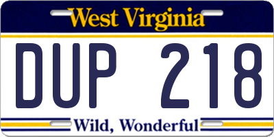 WV license plate DUP218