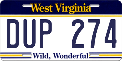WV license plate DUP274