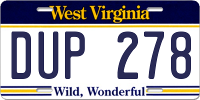 WV license plate DUP278
