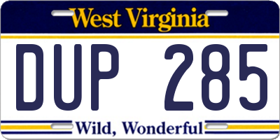 WV license plate DUP285
