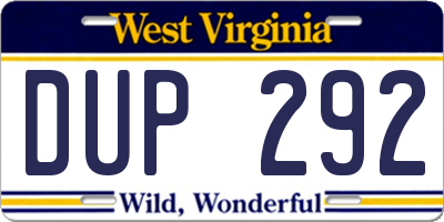 WV license plate DUP292