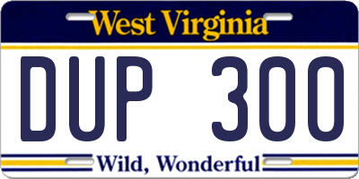 WV license plate DUP300