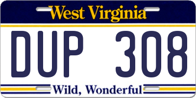 WV license plate DUP308