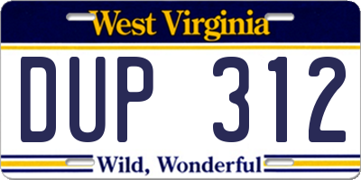 WV license plate DUP312