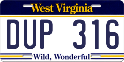 WV license plate DUP316