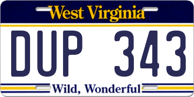 WV license plate DUP343