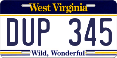 WV license plate DUP345