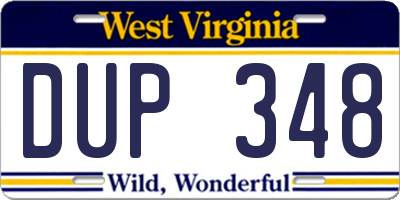 WV license plate DUP348