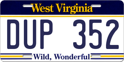 WV license plate DUP352