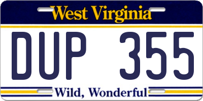 WV license plate DUP355