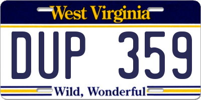 WV license plate DUP359