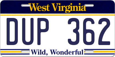 WV license plate DUP362