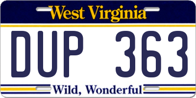 WV license plate DUP363