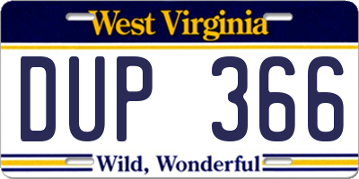 WV license plate DUP366