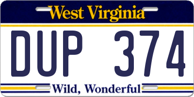 WV license plate DUP374