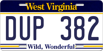 WV license plate DUP382