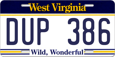 WV license plate DUP386