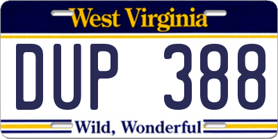WV license plate DUP388