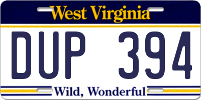 WV license plate DUP394